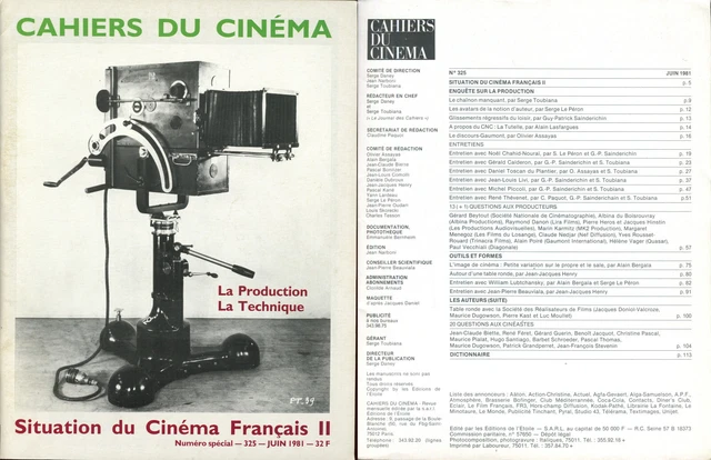 CAHIERS DU CINÉMA N°323/324 - Situation du Cinéma français 2 - juin