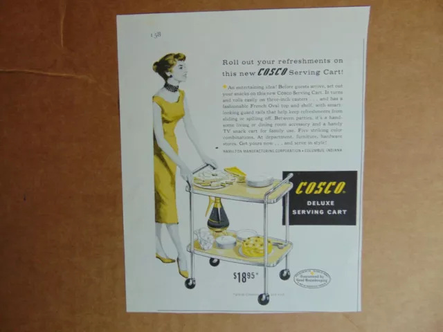 1957 COSCO DELUXE SERVING CART Roll Out Your Refreshments  vintage print ad
