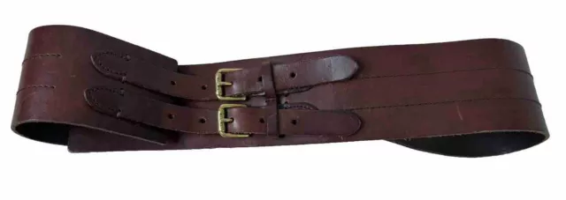 Lauren Ralph Lauren 3 In Wide Leather Brown Belt Double Buckle Large 32-36" EUC