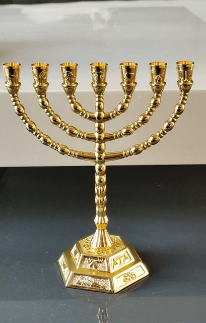 Pocoiau Portacandele tradizionale Menorah a 7 rami, tempio di Gerusalemme, 12 tribù di Israele Menorah