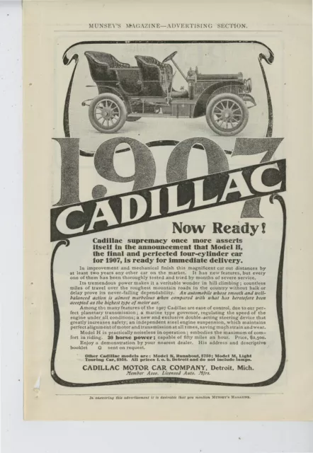 1906 Cadillac Motor Car Co. Ad: 1907 Model Intro. REV, REO & Royal Motor Car Ads