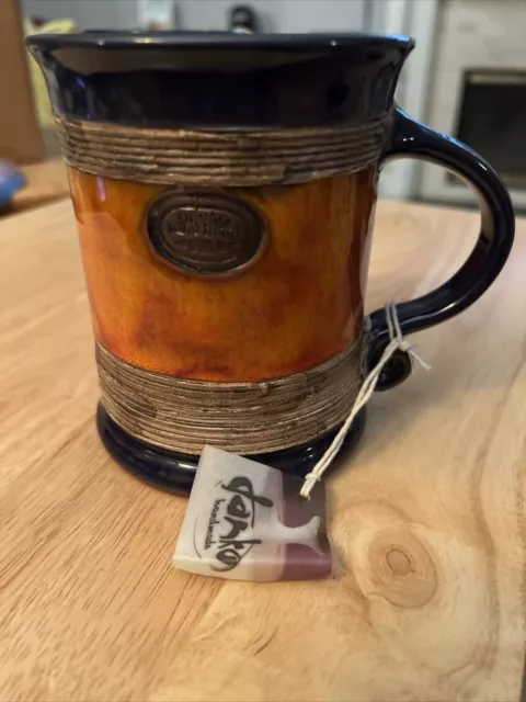 Danko Handmade blue orange Pottery Wheel Thrown Ceramic, Clay 10 oz mug set of 6