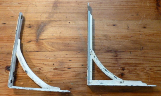 2 VINTAGE Mailbox BRACKETS Metal White CHIPPY CHIPPED PAINT