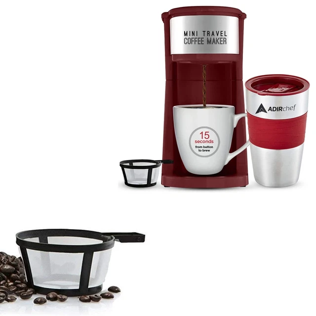 AdirChef Mini-Travel Single Serve Coffee Maker & 15 oz. Travel-Mug Coffee...