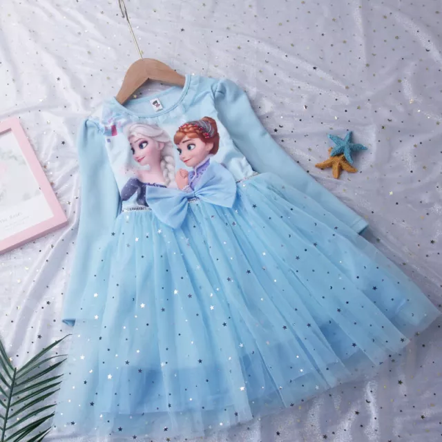 Kids Girls Elsa Anna Long Sleeve Birthday Party Fancy Tutu Princess Dress 1-7Y 3