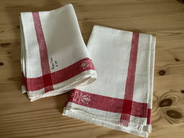 Pair Unused 1937  Woven Linen Torchons Red Stripe Basin Towel  28 &1/2” /24”