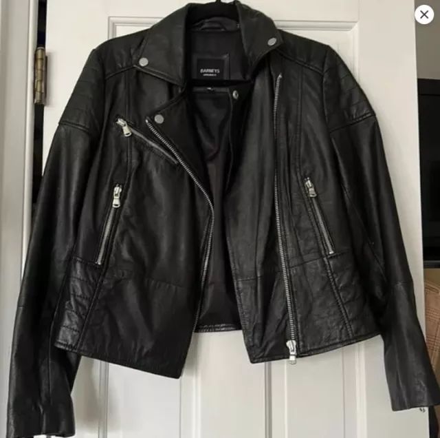 Barney's Originals Women Clara Real Leather Moto Jacket Black Quilted Sz 12 US