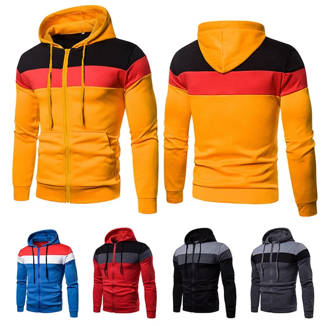 Uomo Felpa con Cappuccio Casual Cappotto Caldo Cerniera Manica Lunga Giacca Alte