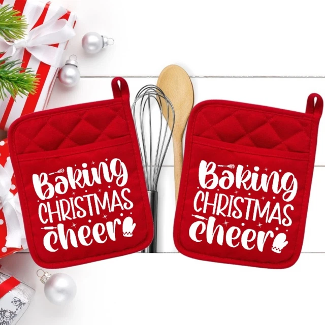 Juego de 2 - Hornear Navidad Felicitación - Portavasos - Horno Mitt - Hot Pad - neo002RED