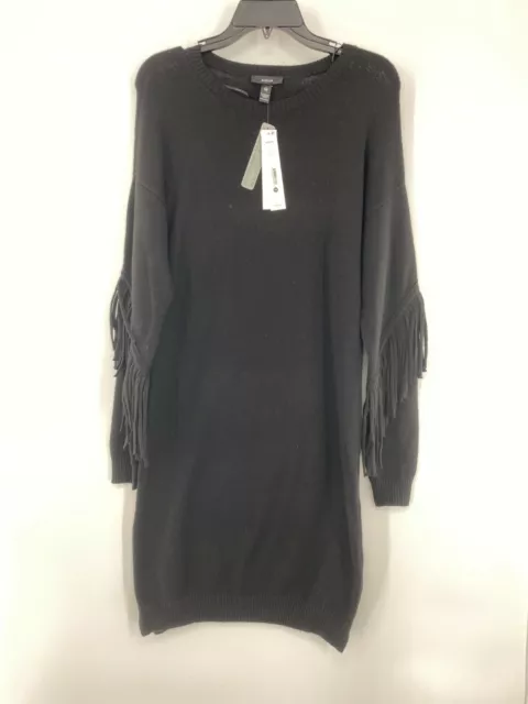 Aqua NWT Fringe Sleeve Sweater Dress Black Long Sleeve Mini Recycled XSmall New 2