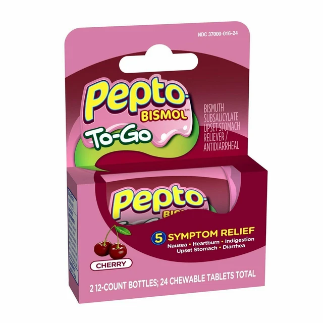 PEPTO BISMOL ANTIDIARRHEAL Chewable Tablets Cherry Flavored 24 Count