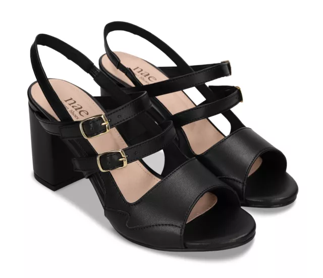 Chaussures véganes femme talons sandales découvert Slingback en Apple Skin noir 3
