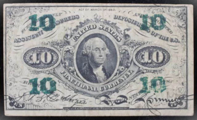1864-1869 10-Cent 3rd Issue Washington Fractional Currency Note - F+