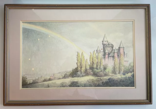 Large Original Crayon & HB Drawing 'Rainbow's End' Signed D. J. Carter