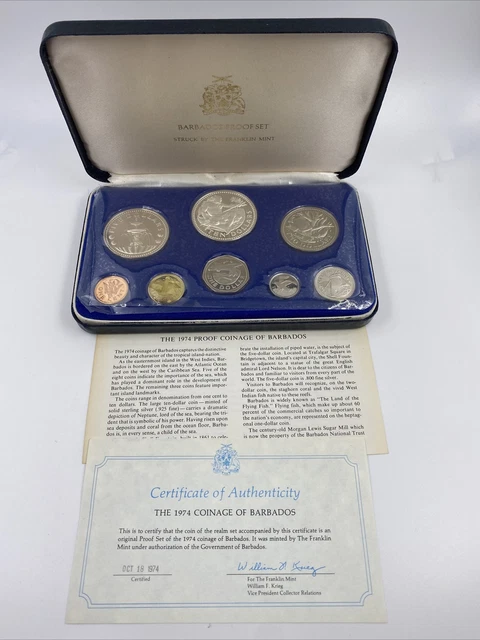 1974 Barbados 8 Coin Proof Set w/ Box + COA