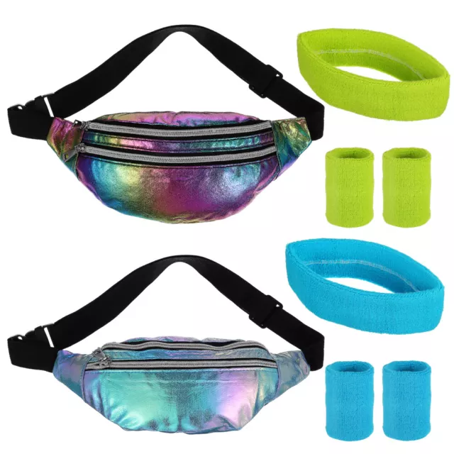 Women's Holographic Fanny Pack Set with Headbands & Wristbands-DH