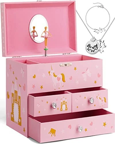Upgrade Musical Box for Girls with 3 Pullout Drawers Spinning...
