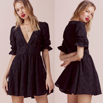 For Love & Lemons NWOT Size M Black Cotton Spring Eyelet Fit & Flare Mini Dress