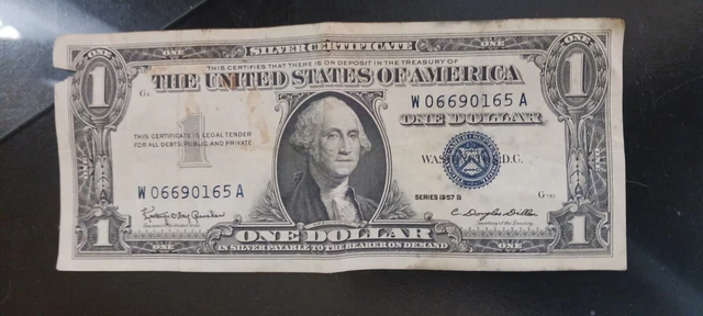 1957 One Dollar Blue Seal Series B Note Silver Certificate Old US Bill $1 Money