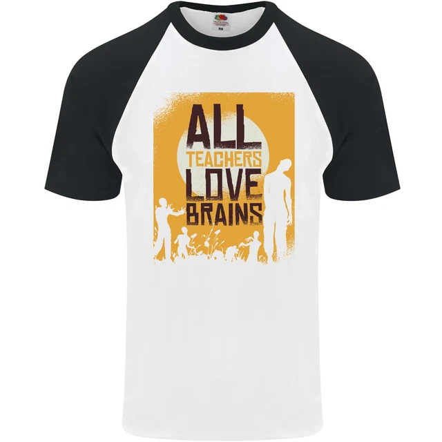Zombie Insegnante Love Cervelli Halloween Divertente Uomo S/S Baseball T-Shirt