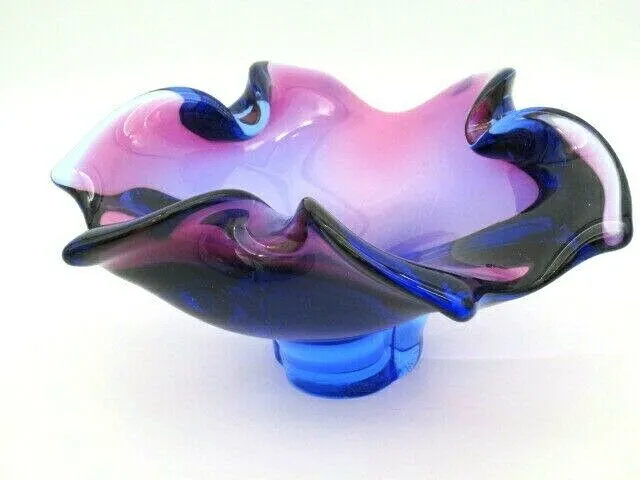 Purple and blue art glass bowl dish freeform Sommerso Chribska 2