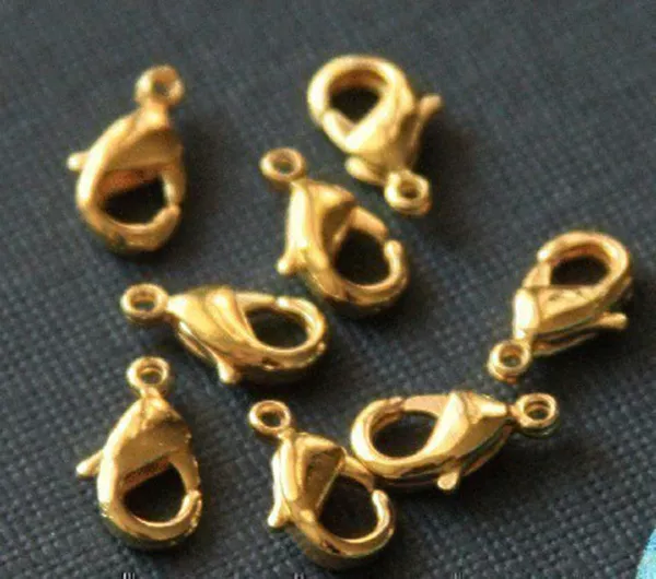 100 pcs of Solid Brass Lobster clasps 12X6mm - Gold