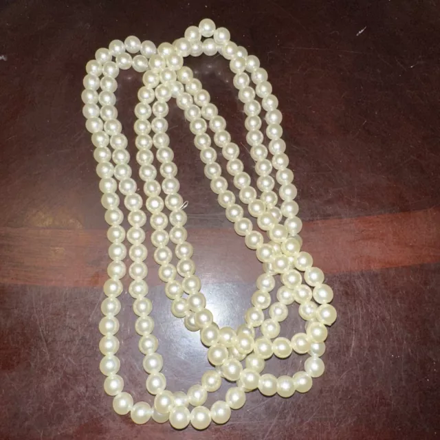 Vintage Long Strand 8mm Faux Pearl Necklace 29 In