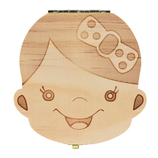 Baby Tooth Box Organizer Save Milk Teeth Wood Boy Girl Kids Storage Fairy Case