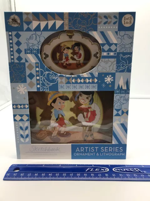 Disney Artist Series Sketchbook Ornament & Lithograph Set Pinocchio LE 3700 NEW