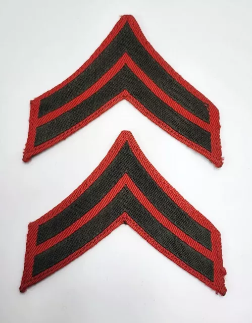 WWII Pair USMC Marines Corporal Woven Red Chevrons Patches