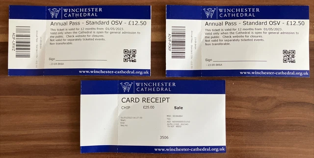 2x Annual Pass Winchester Cathedral Ticket Jahresticket Eintritt Erwachsene
