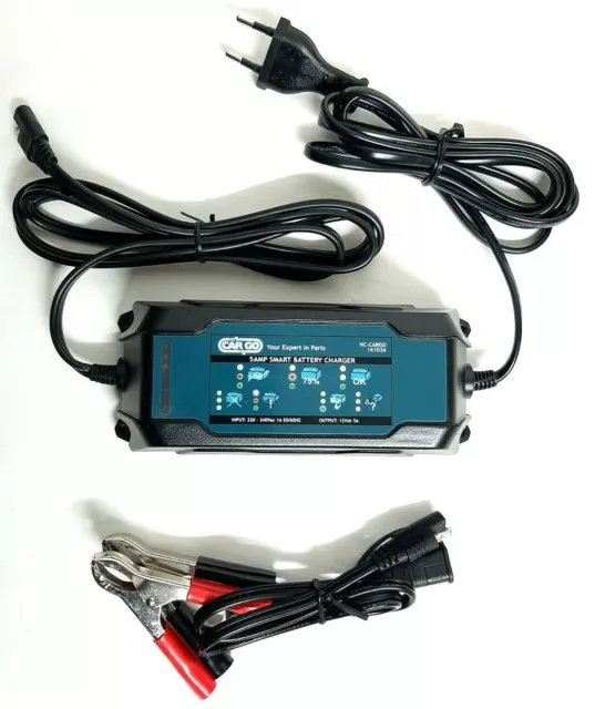 CARGADOR DE BATERIA COCHE MOTO MANTENEDOR INTELIGENTE 5Amp 12v CON CONTROL LED