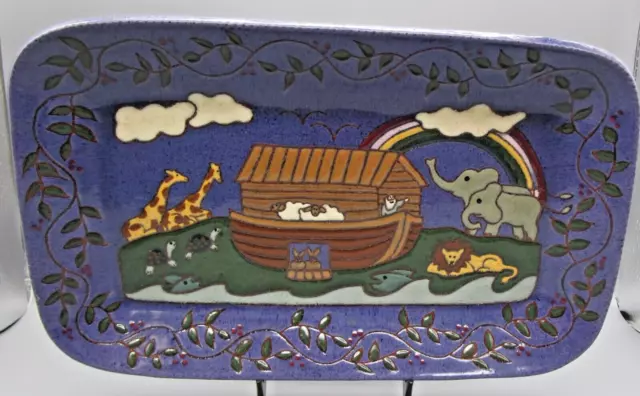 EARTHEN VESSEL POTTERS~1990 Signed Redware Clay NOAH'S ARK Oblong Tray