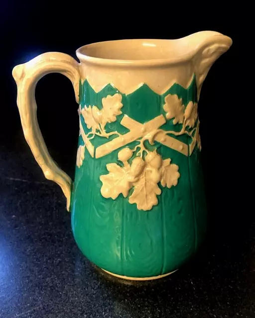 COPELAND antique turquoise stoneware  jug with acorn raised design