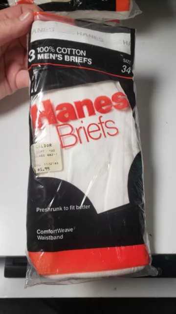 NEW VINTAGE 1989 HANES 3 Pack of Mens Size 34 White Cotton Briefs Underwear