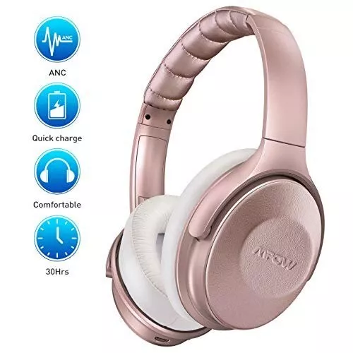 Mpow H17 Active Noise Cancelling Headphones Over Ear Quick Charge Rose Gold New