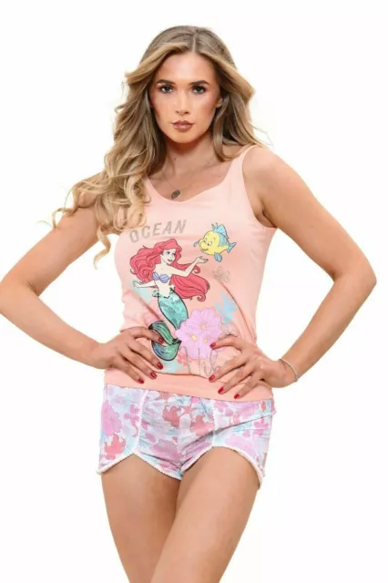 Ladies Official Disney Ariel The Little Mermaid Vest top Short Pyjamas 16-18