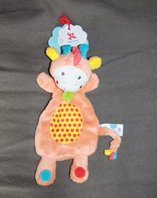 Doudou Nicotoy Simba Toys Girafe  Plat Orange Pois Rouge Jaune Bleu Vert Neuf
