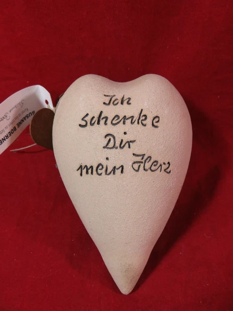 1 KERAMIK HERZ mit Spruch,Ich schenke Dir mein Herz, Künstlerin Susanne