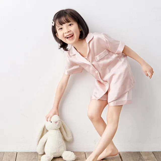 Girl Boys Silk Satin Pajamas Set Kids Suit Short Sleeve Nightwear Sleepwear