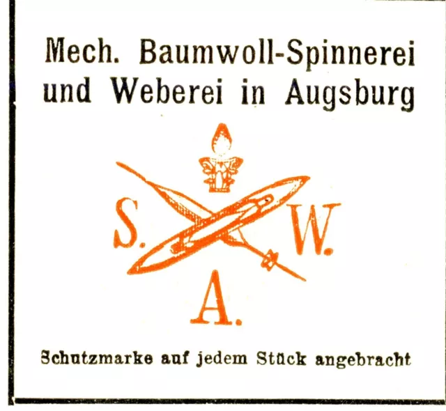 Mechanische Baumwoll-Spinnerei und Weberei in Augsburg Trademark 1908