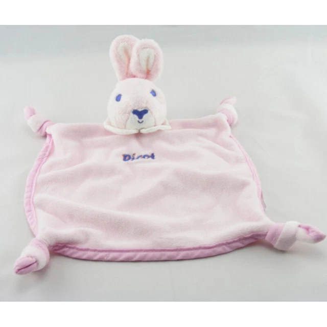 Doudou Plat carré Lapin rose col blanc PICOT - 18098