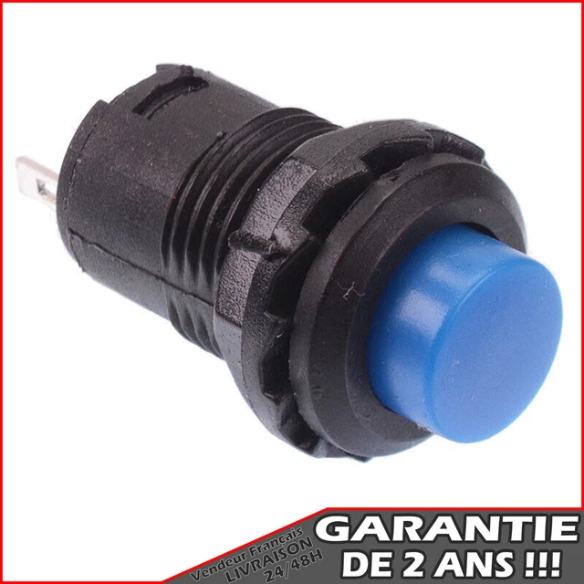 Interrupteur Bouton Poussoir Momentané Bleu - 12V SPST 2 Broches - OFF/ON