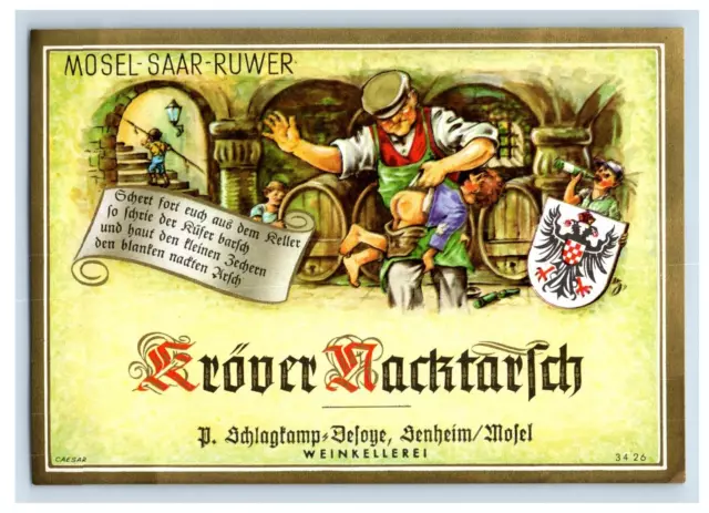 1970's-80's Krooer Nacktaricht German Wine Label Original S19E