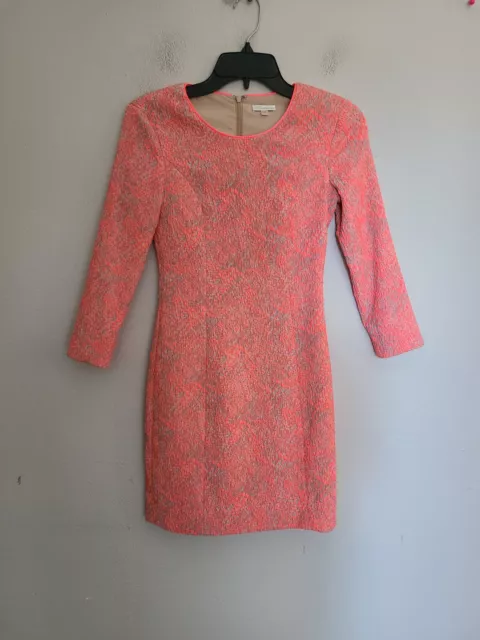 S5 shoshanna 3/4 Sleeve Scoop-Neck Womens Lace Detail Dress Size 0 Coral Pink