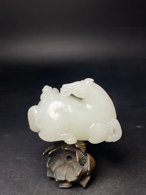 Chinese Exquisite Handmade Monkey Horse carving Hetian Jade Statue