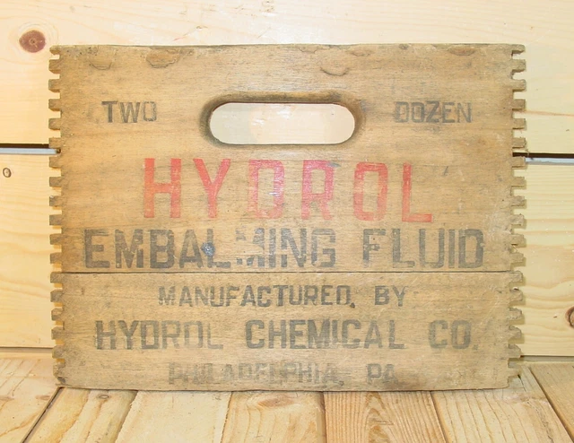 Vintage Antique Wooden Hydrol Embalming Fluid Crate Side Philadelphia PA Morbid