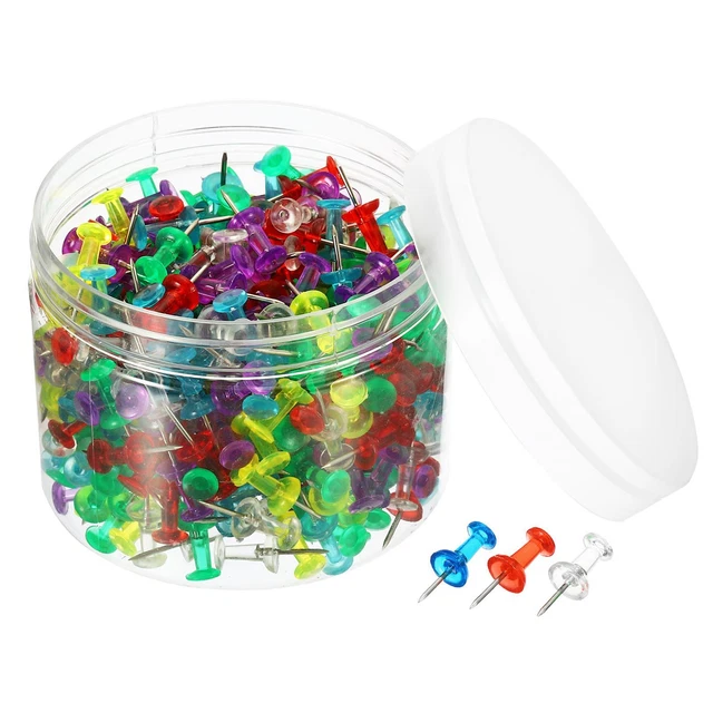 Spingi Perni,400pz Plastica Testa Mappa Pollice Chiodini Acciaio,Multicolore