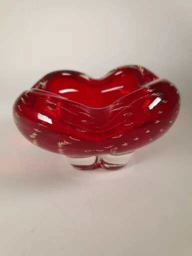 Controlled Bubble  Vintage Ruby Red Art Glass Bowl