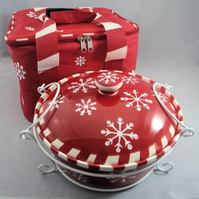 Temptations Red Snowflake 2 Qt Baker Wire Rack Thermal Insulated Carrier Tote